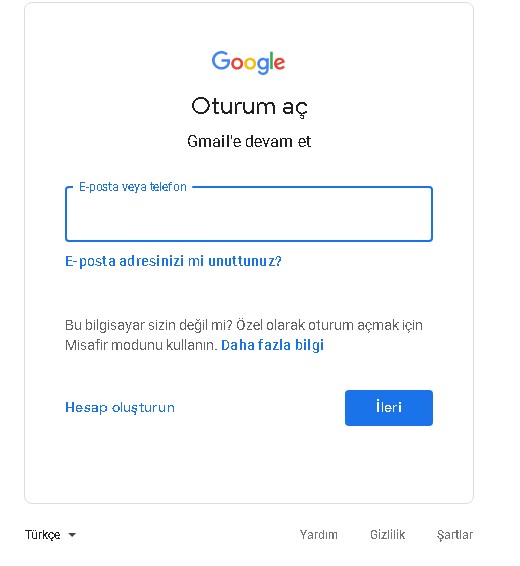 gmail giriş sayfası