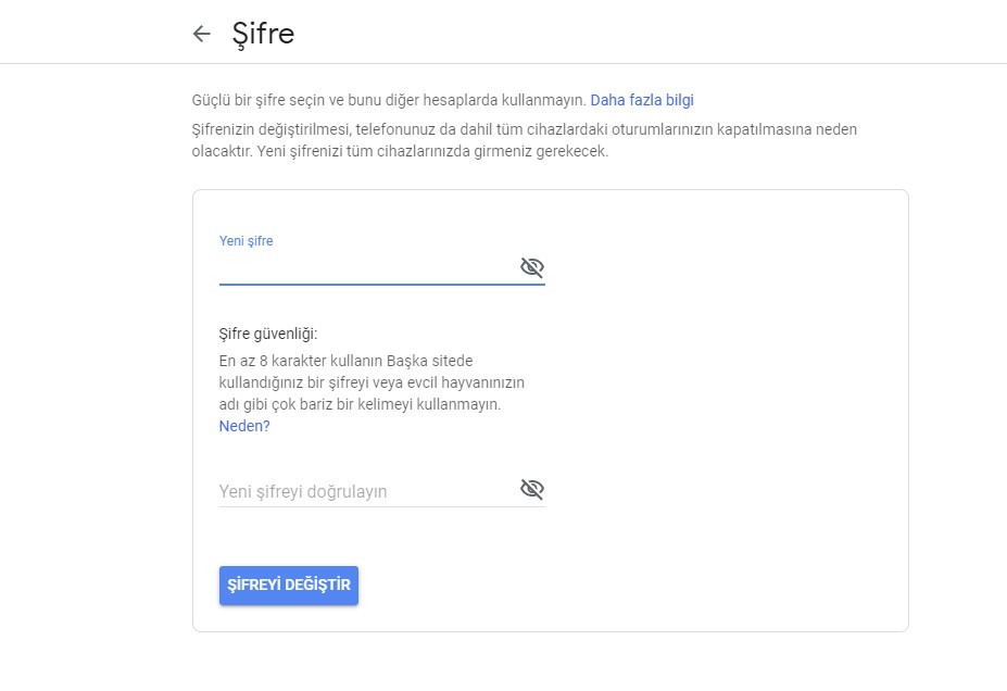 Gmail Şifre Değiştirme