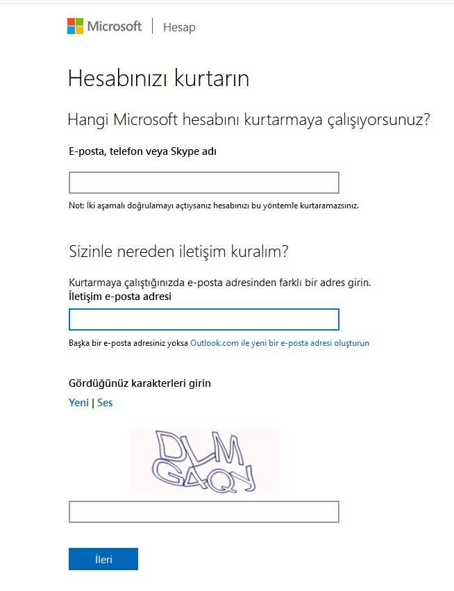 hotmail hesap kurtarma