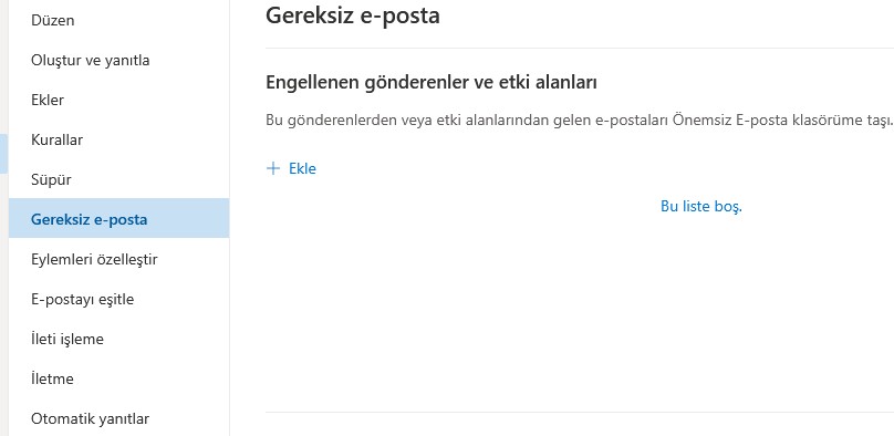 outlook kişi engelleme