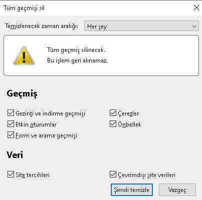 firefox geçmişi silme