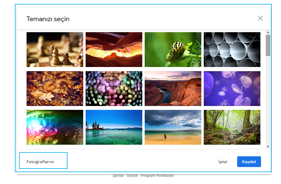 gmail tema değiştirme