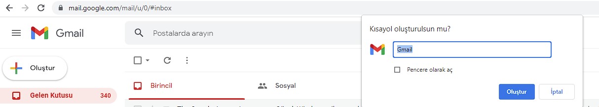 gmail masaüstü kısayol oluşturma