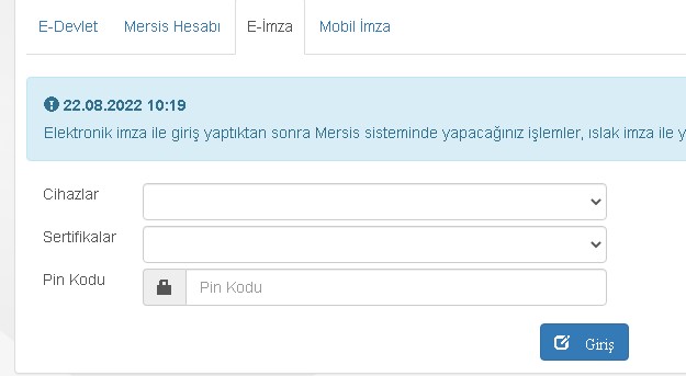 E imza ile mersis giriş