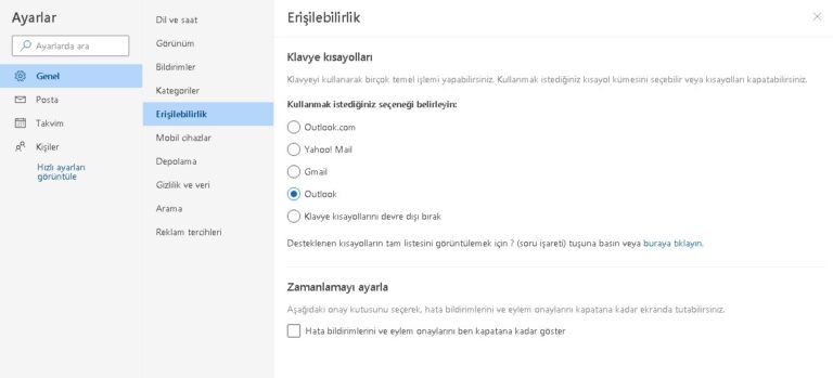 Outlook Web Klavye Kısayolları Nasıl Açılır