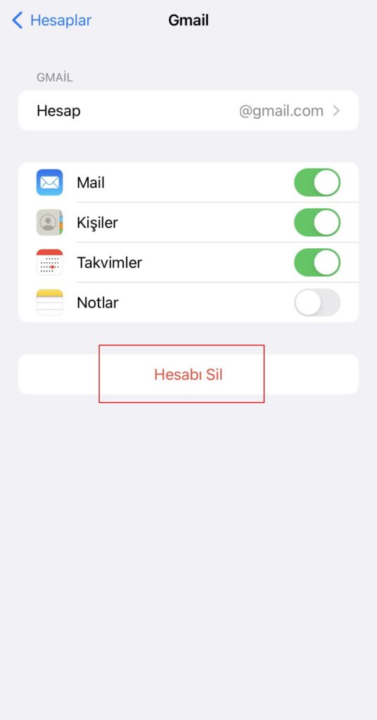 gmail Hesabınızı Kaldırın ve Tekrar Ekleyin iphone