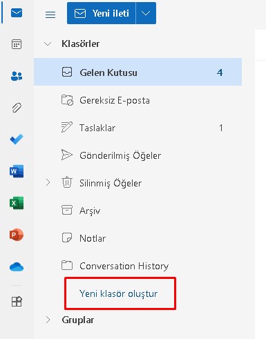 outlook web yeni klasör oluşturma